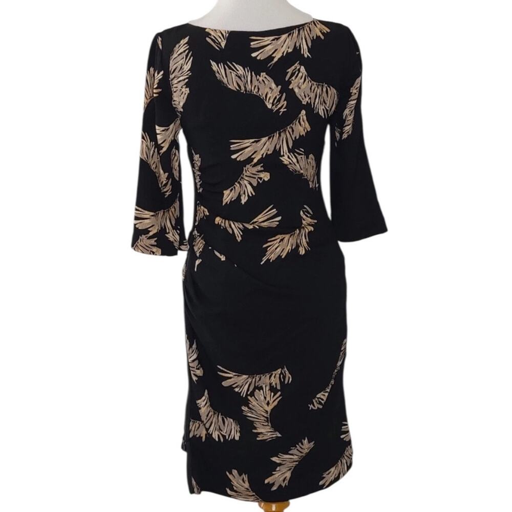 Tracy Reese Side Zip Feather Print Dress Asymmetrical Hem Black Silk Women 4